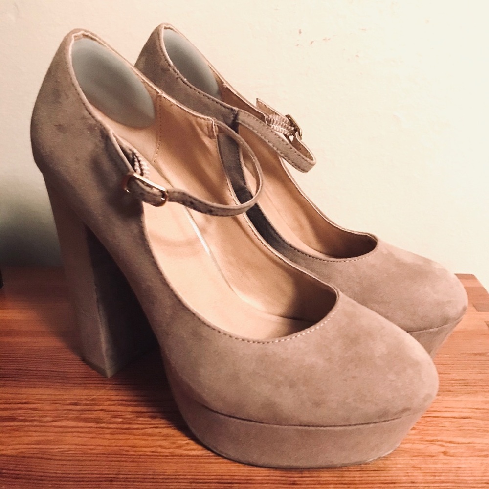 Forever 21 Taupe Mary Jane Platform Heels